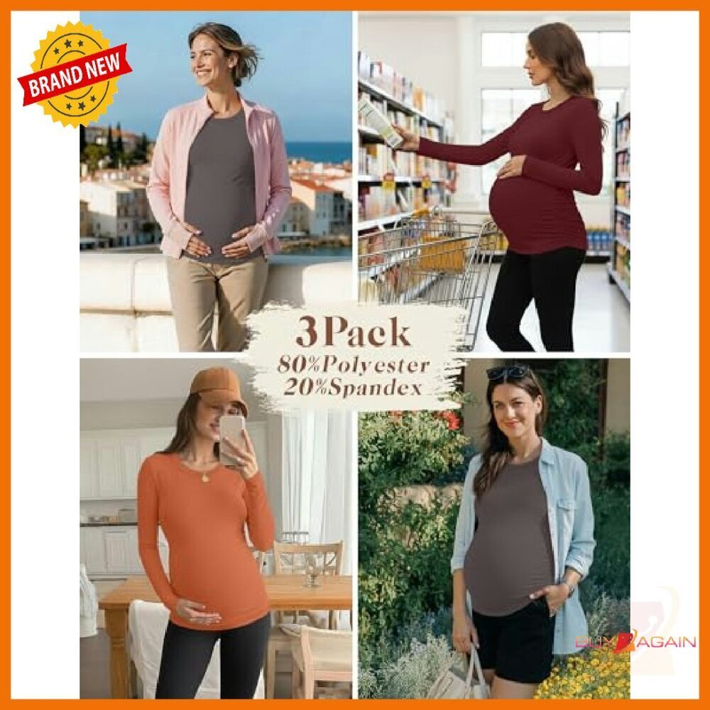 Maternity Long Sleeve Yoga Shirts 3 Pack Side Ruched Athletic Tops - Picture 5 of 7